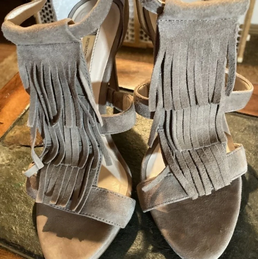 INTERNATIONAL Concepts Sage Strappy Heels with Fringe